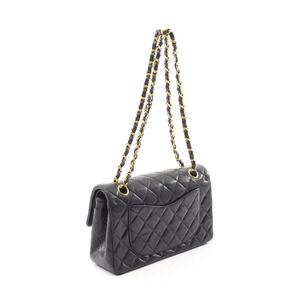 Chanel Bag Sheepskin Flap Black Matelasse Lambskin Double Shoulder Black